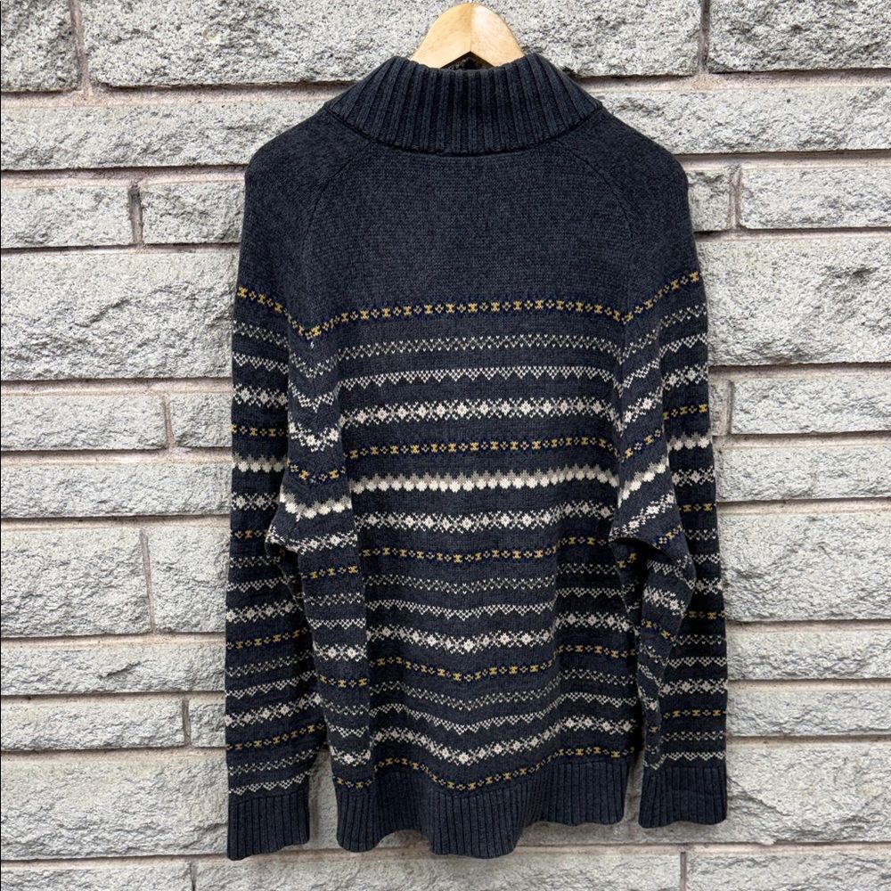 Men's Navy Patterned Zip-Up Sweater - Picture 4 of 4